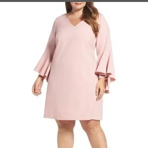 Eliza J Bell Sleeve Crepe Shift Dress (Plus Size) 14W, BLUSH